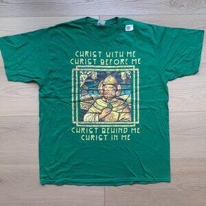Saint Patric's Prayer - Christ With Me - Catholic Icon - New XL Kelly Green T-Sh